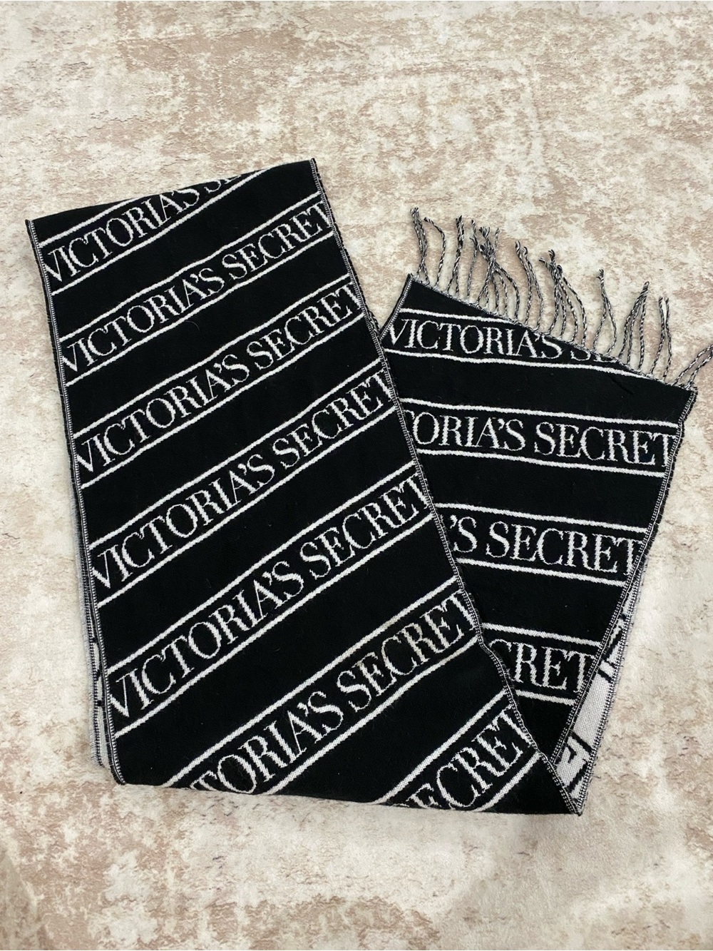 Victoria's Secret Black & White Logo Stripe Scarf